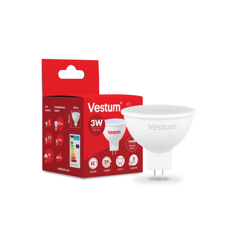 Лампочка Vestum MR16 3W 4100K 220V GU5.3 (1-VS-1501) - фото 2