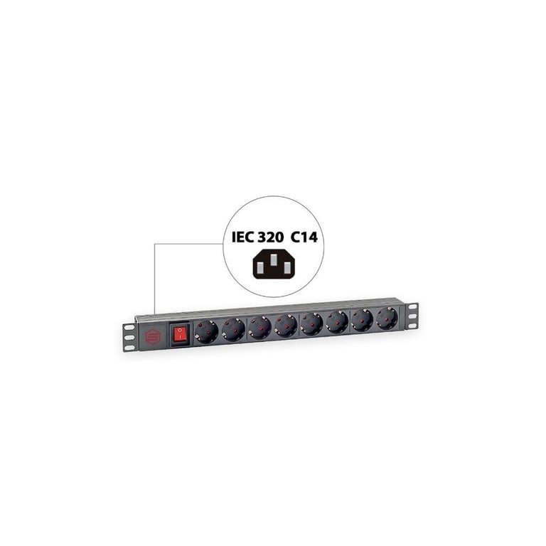 Силовий блок 19" 1U 8xSchuko, вимикач, С14 Kingda (KD-PDU-GM-1U-P8-C14) - фото 2