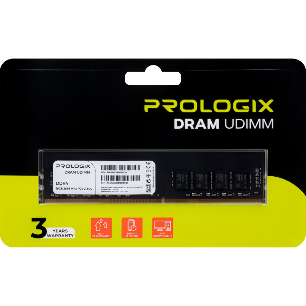 Модуль пам'яті для комп'ютера DDR4 16GB 2666 MHz Prologix (PRO16GB2666D4) - фото 4 Модуль пам'яті для комп'ютера DDR4 16GB 2666 MHz Prologix (PRO16GB2666D4) - фото 4