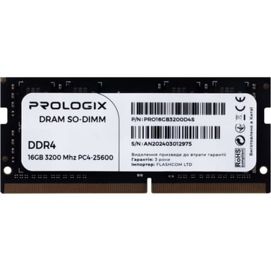 Модуль пам'яті для ноутбука SoDIMM DDR4 16GB 3200 MHz Prologix (PRO16GB3200D4S) - фото 1