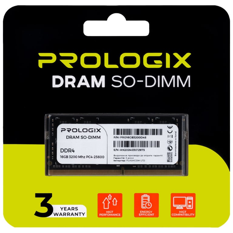 Модуль пам'яті для ноутбука SoDIMM DDR4 16GB 3200 MHz Prologix (PRO16GB3200D4S) - фото 4