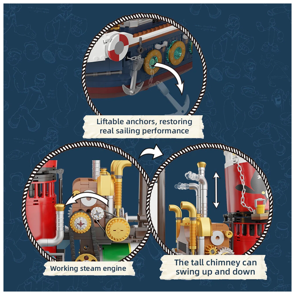 Конструктор Pantasy Popeye Пароплав у пошуках скарбів (86402) - фото 6 Конструктор Pantasy Popeye Пароплав у пошуках скарбів (86402) - фото 6