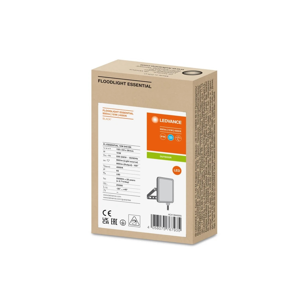 Прожектор LEDVANCE FL ESSENTIAL 10W 840 BK IP65 (4058075767935) - фото 6 Прожектор LEDVANCE FL ESSENTIAL 10W 840 BK IP65 (4058075767935) - фото 6