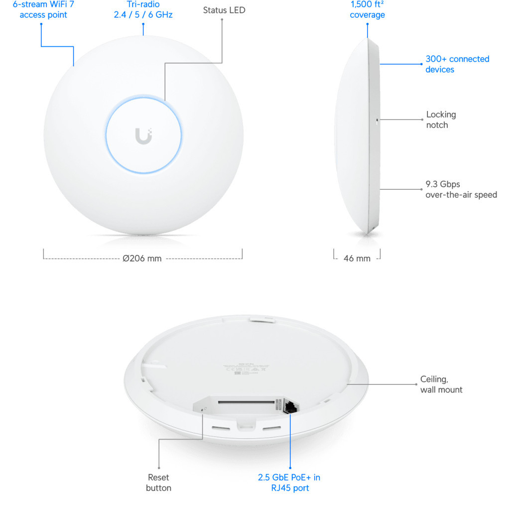 Точка доступу Wi-Fi Ubiquiti UniFi 7 PRO (U7-PRO) - фото 9 Точка доступу Wi-Fi Ubiquiti UniFi 7 PRO (U7-PRO) - фото 9
