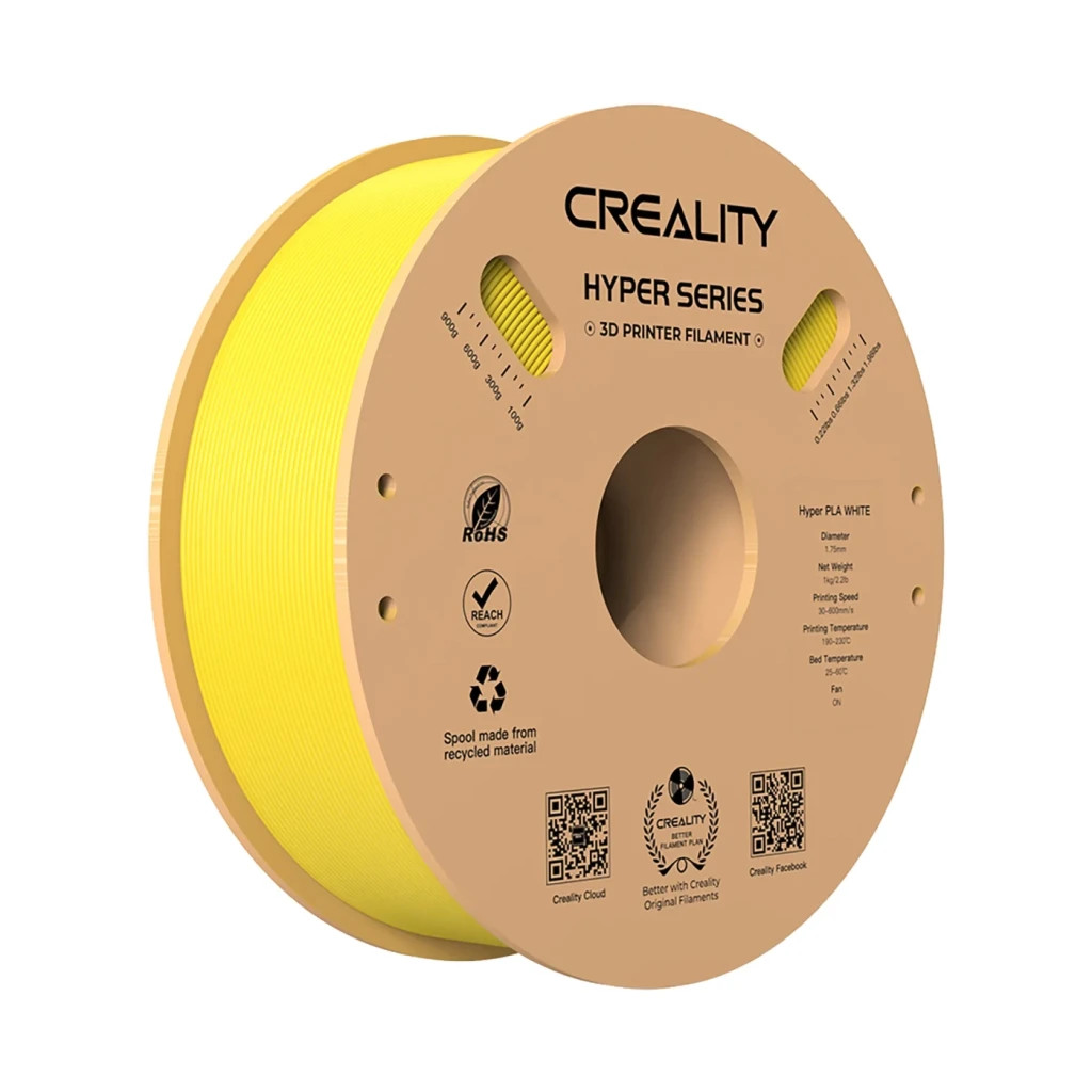 Пластик для 3D-принтера Creality PLA Hyper 1кг, 1.75мм, yellow (3301010379) - фото 1 Пластик для 3D-принтера Creality PLA Hyper 1кг, 1.75мм, yellow (3301010379) - фото 1