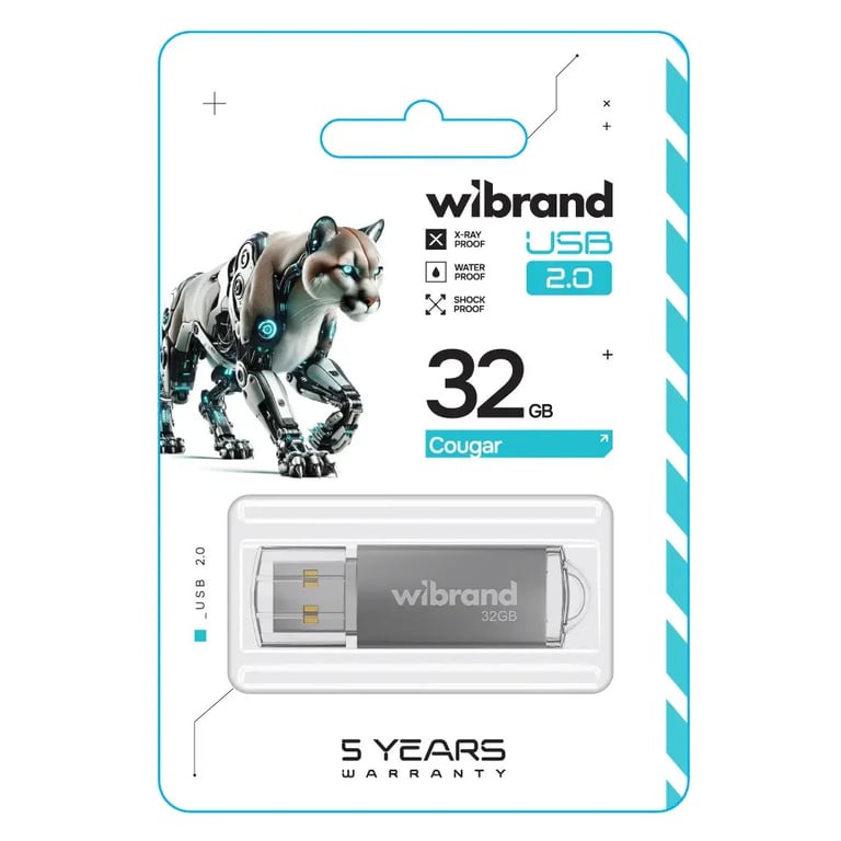 USB флеш накопичувач Wibrand 32GB Cougar Silver USB 2.0 (WI2.0/CU32P1S) - фото 2