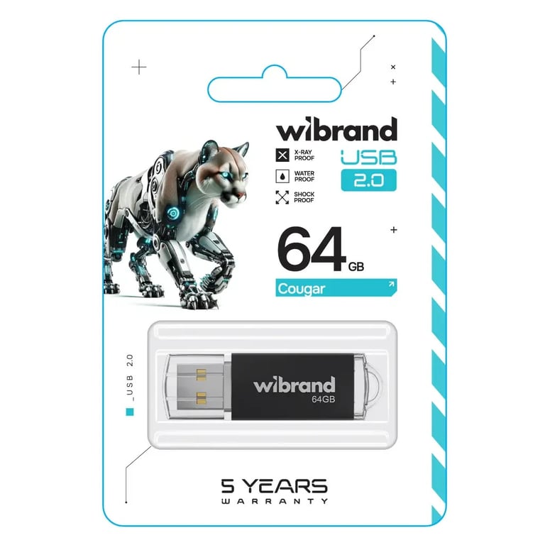 USB флеш накопичувач Wibrand 64GB Cougar Black USB 2.0 (WI2.0/CU64P1B) - фото 2