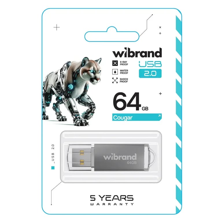 USB флеш накопичувач Wibrand 64GB Cougar Silver USB 2.0 (WI2.0/CU64P1S) - фото 2