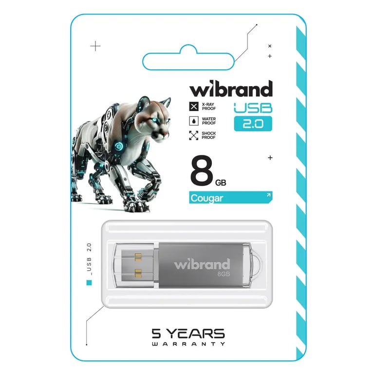 USB флеш накопичувач Wibrand 8GB Cougar Silver USB 2.0 (WI2.0/CU8P1S) - фото 2