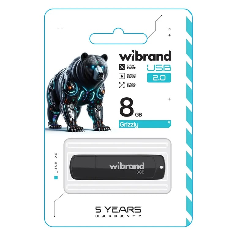 USB флеш накопичувач Wibrand 8GB Grizzly Black USB 2.0 (WI2.0/GR8P3B) - фото 2