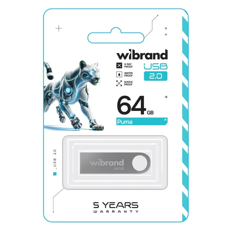 USB флеш накопичувач Wibrand 64GB Puma Silver USB 2.0 (WI2.0/PU64U1S) - фото 2