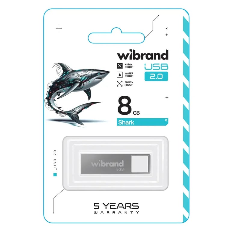 USB флеш накопичувач Wibrand 8GB Shark Silver USB 2.0 (WI2.0/SH8U4S) - фото 2