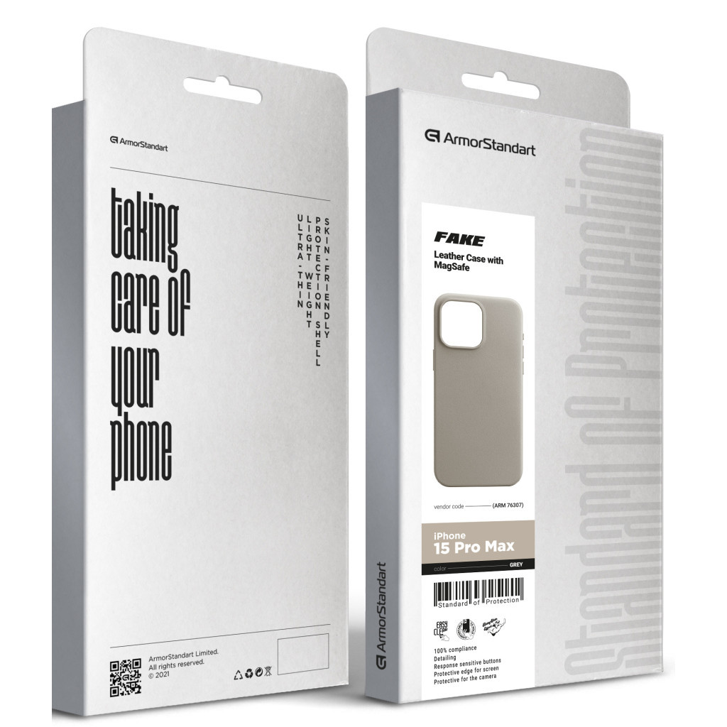 Чохол до мобільного телефона Armorstandart FAKE Leather Case Apple iPhone 15 Pro Max Grey (ARM76307) - фото 5 Чохол до мобільного телефона Armorstandart FAKE Leather Case Apple iPhone 15 Pro Max Grey (ARM76307) - фото 5