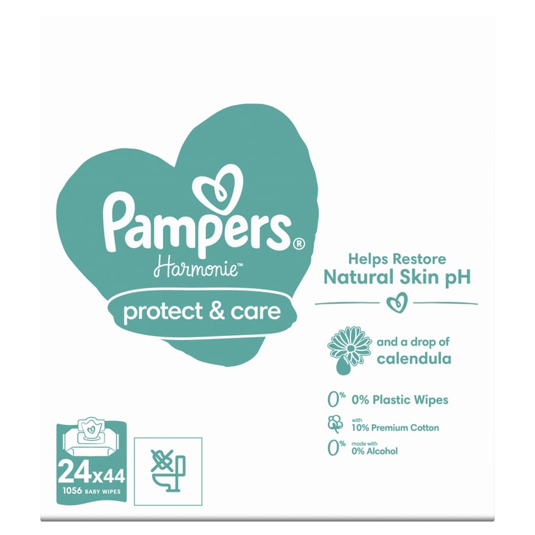 Дитячі вологі серветки Pampers Harmonie Protect&Care з календулою 24 пачки х 44 шт (8700216250603) - фото 2
