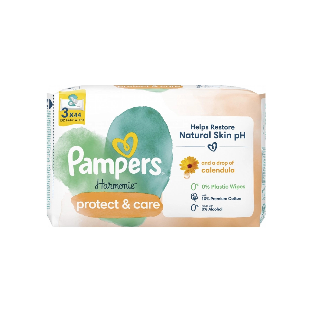 Дитячі вологі серветки Pampers Harmonie Protect&Care з календулою 3 пачки х 44 шт (8700216250672) - фото 2 Дитячі вологі серветки Pampers Harmonie Protect&Care з календулою 3 пачки х 44 шт (8700216250672) - фото 2
