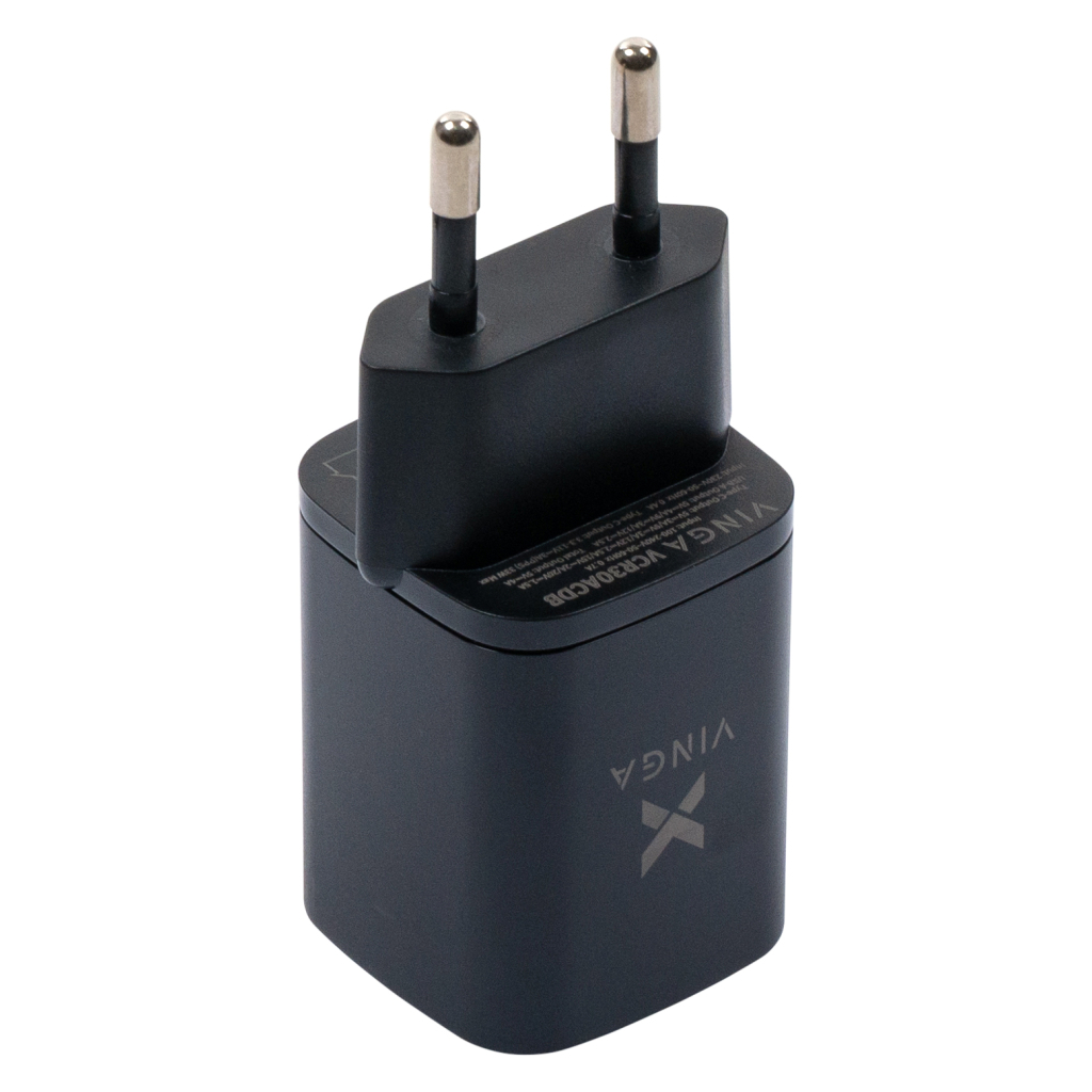 Зарядний пристрій Vinga USB-C PD30W + USB-A QC30W Display 33W Max (VCR30ACDB) - фото 4 Зарядний пристрій Vinga USB-C PD30W + USB-A QC30W Display 33W Max (VCR30ACDB) - фото 4