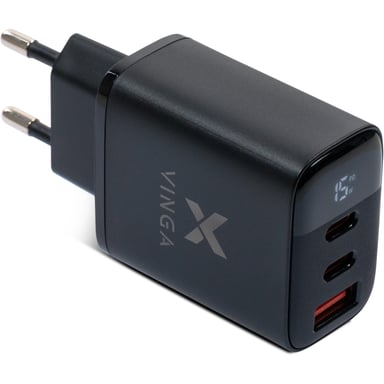 Зарядний пристрій Vinga 2xUSB-C PD30W + USB-A QC30W Display 30W Max (VCR30ACCDB) - фото 1