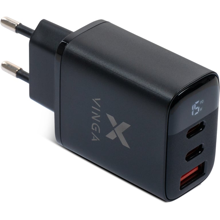 Зарядний пристрій Vinga 2xUSB-C PD30W + USB-A QC30W Display 30W Max (VCR30ACCDB) - фото 1