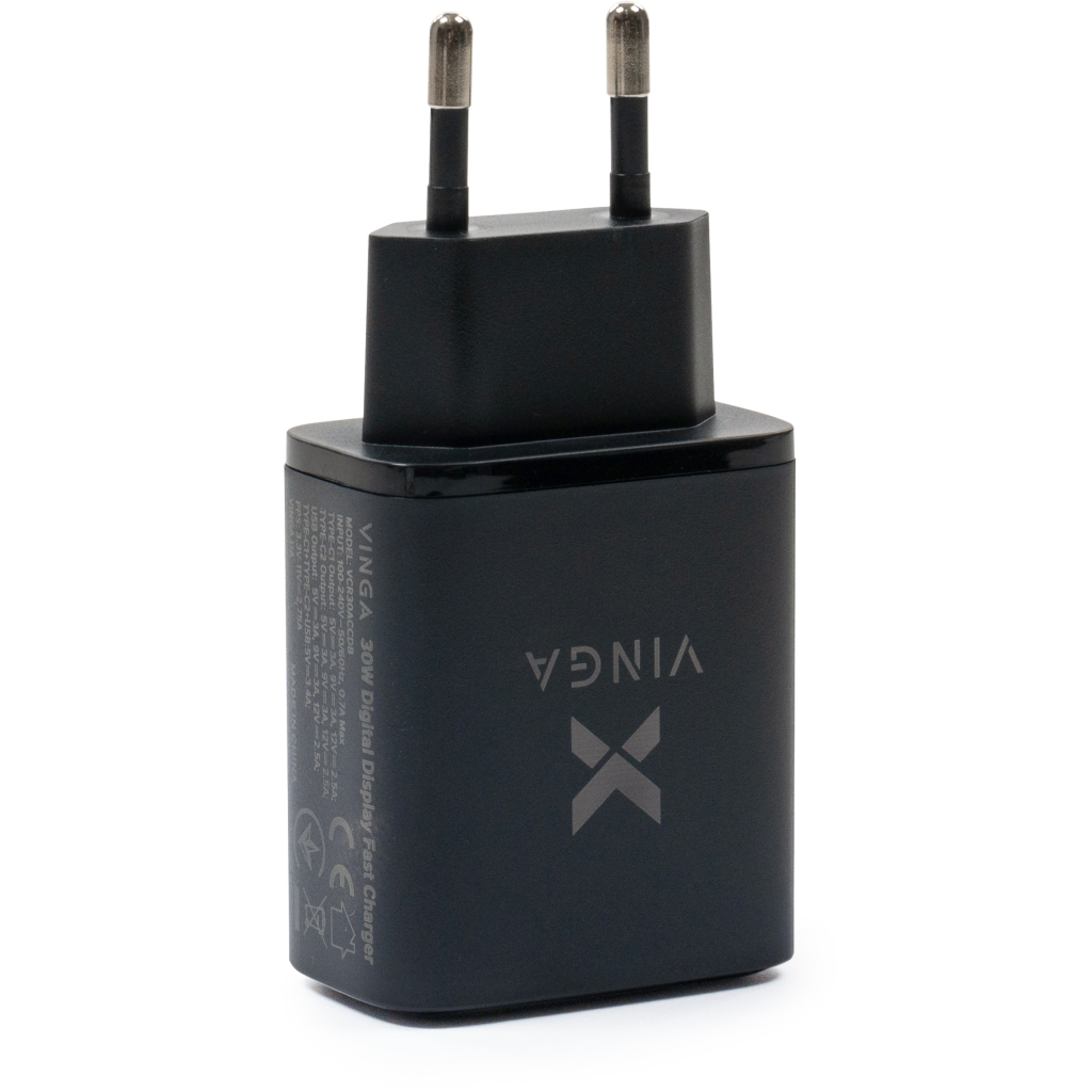 Зарядний пристрій Vinga 2xUSB-C PD30W + USB-A QC30W Display 30W Max (VCR30ACCDB) - фото 4 Зарядний пристрій Vinga 2xUSB-C PD30W + USB-A QC30W Display 30W Max (VCR30ACCDB) - фото 4