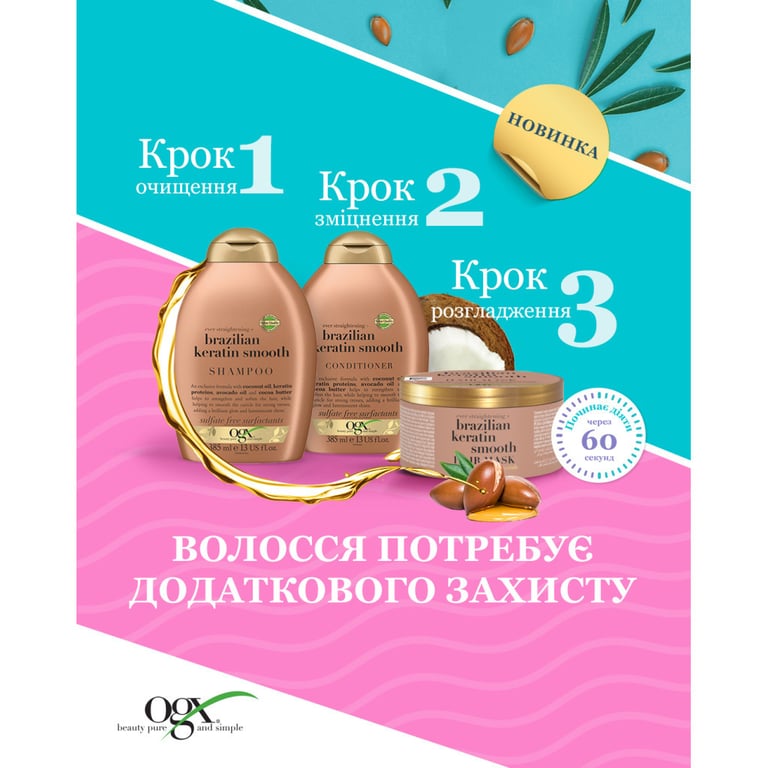 Маска для волосся OGX Brazilian Keratin Smooth Розгладжувальна 300 мл (3574661711003) - фото 10