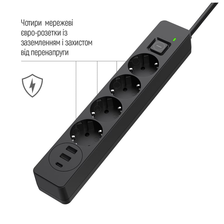 Мережевий фільтр живлення ColorWay CW-CHE432PDB, 4 розетки/3USB 2M (CW-CHE432PDB) - фото 11