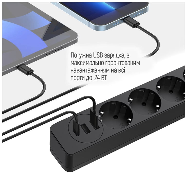 Мережевий фільтр живлення ColorWay CW-CHE432PDB, 4 розетки/3USB 2M (CW-CHE432PDB) - фото 4