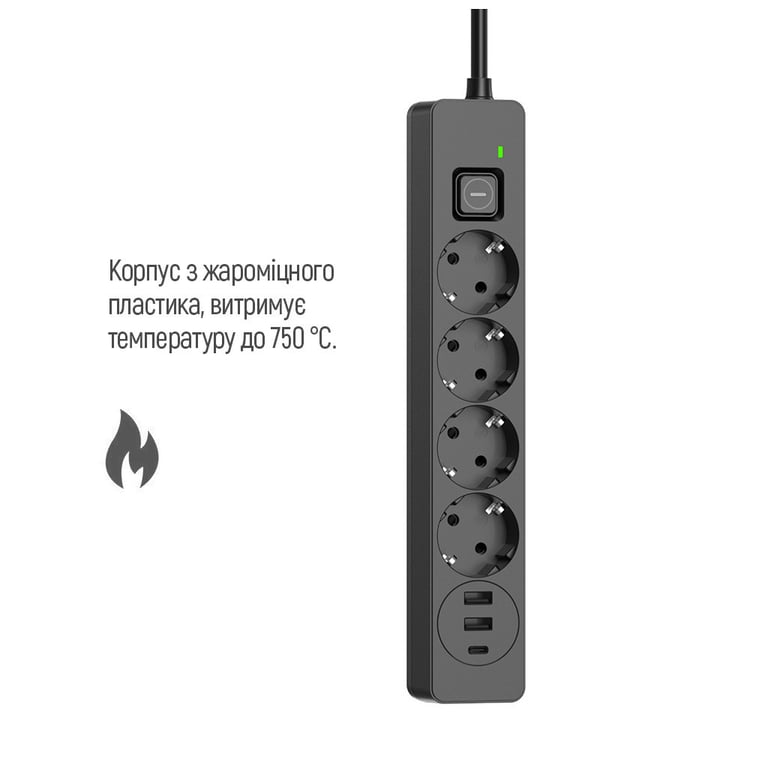 Мережевий фільтр живлення ColorWay CW-CHE432PDB, 4 розетки/3USB 2M (CW-CHE432PDB) - фото 10