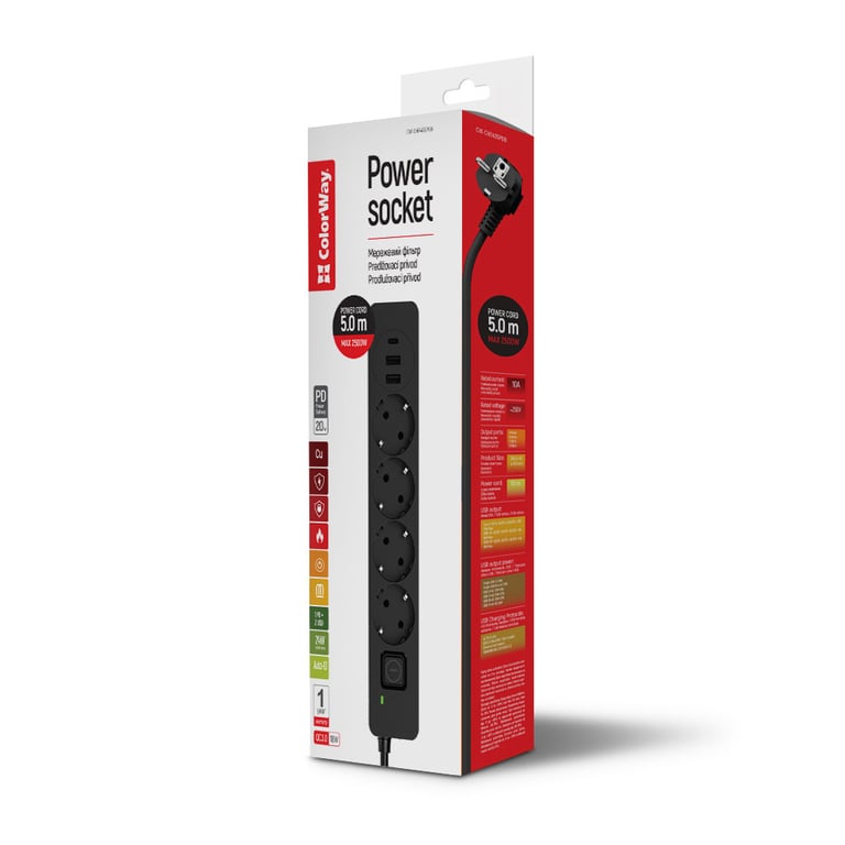 Мережевий фільтр живлення ColorWay CW-CHE435PDB, 4 розетки/3USB 5M (CW-CHE435PDB) - фото 6