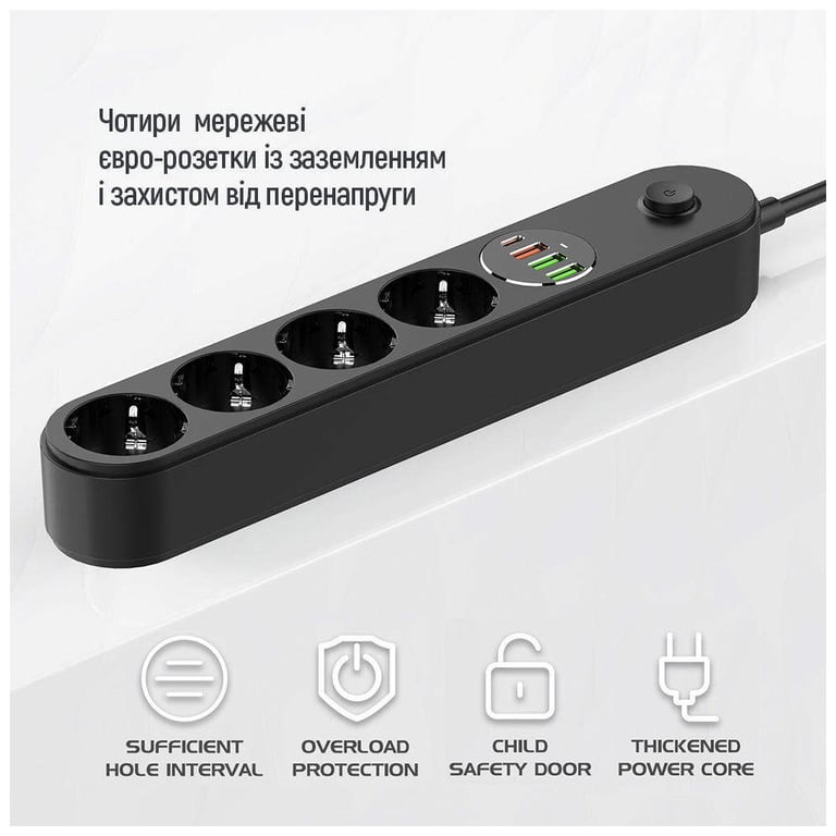 Мережевий фільтр живлення ColorWay CW-CHE44PDB, 4 розетки/4USB 2M (CW-CHE44PDB) - фото 4