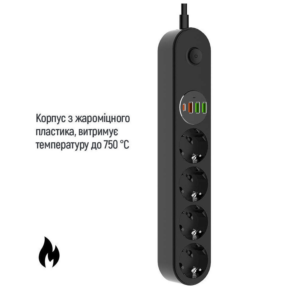 Мережевий фільтр живлення ColorWay CW-CHE44PDB, 4 розетки/4USB 2M (CW-CHE44PDB) - фото 7 Мережевий фільтр живлення ColorWay CW-CHE44PDB, 4 розетки/4USB 2M (CW-CHE44PDB) - фото 7