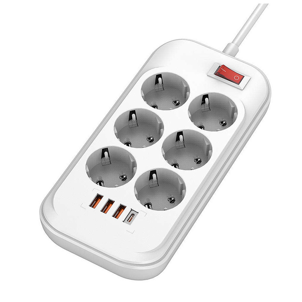Мережевий фільтр живлення ColorWay CW-CHE64PDW, 6 розеток/4USB 2M (CW-CHE64PDW) - фото 1