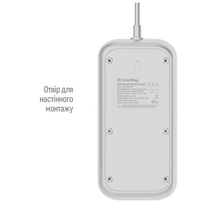 Мережевий фільтр живлення ColorWay CW-CHE64PDW, 6 розеток/4USB 2M (CW-CHE64PDW) - фото 4