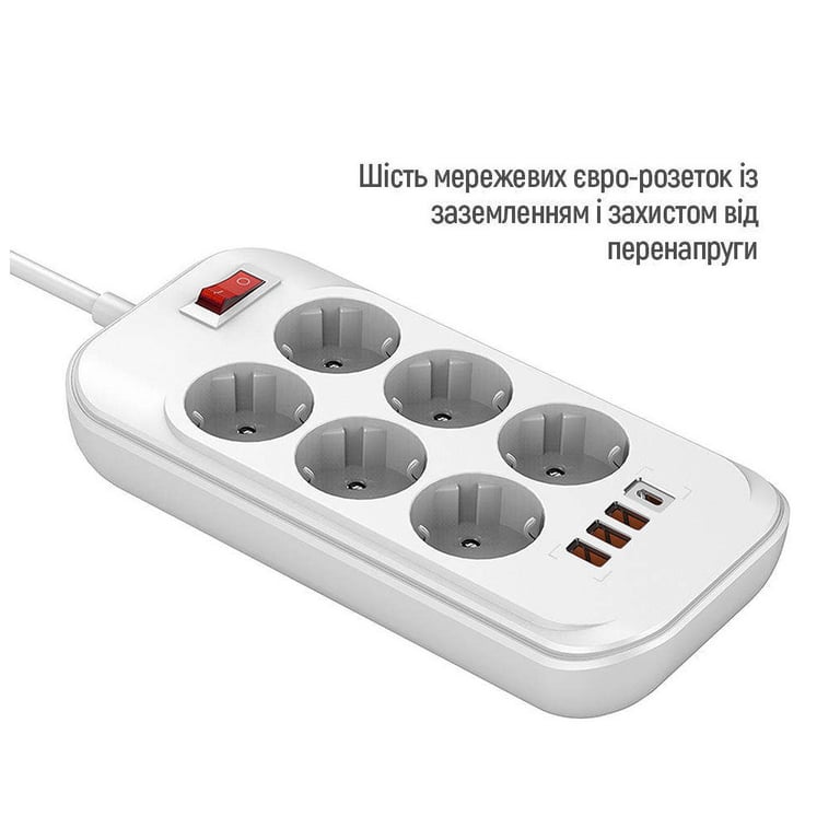 Мережевий фільтр живлення ColorWay CW-CHE64PDW, 6 розеток/4USB 2M (CW-CHE64PDW) - фото 5