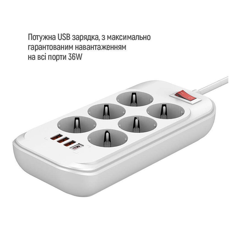Мережевий фільтр живлення ColorWay CW-CHE64PDW, 6 розеток/4USB 2M (CW-CHE64PDW) - фото 6