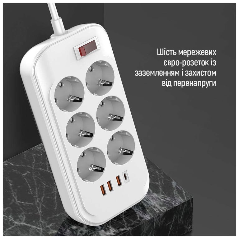 Мережевий фільтр живлення ColorWay CW-CHE64PDW, 6 розеток/4USB 2M (CW-CHE64PDW) - фото 7