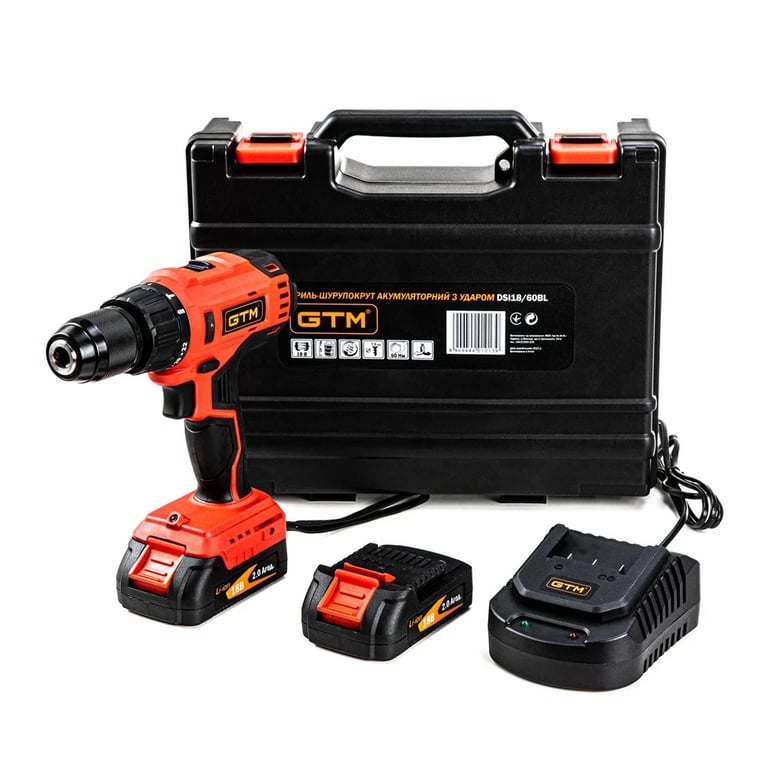 Шуруповерт GTM DSI18/60BL з ударом, 18V, 60Нм, 2x2Ah (DSI18/60BL) — фото 1