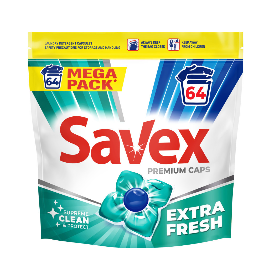 Капсули для прання Savex Premium Caps Extra Fresh 64 шт. (3800024048173) - фото 1