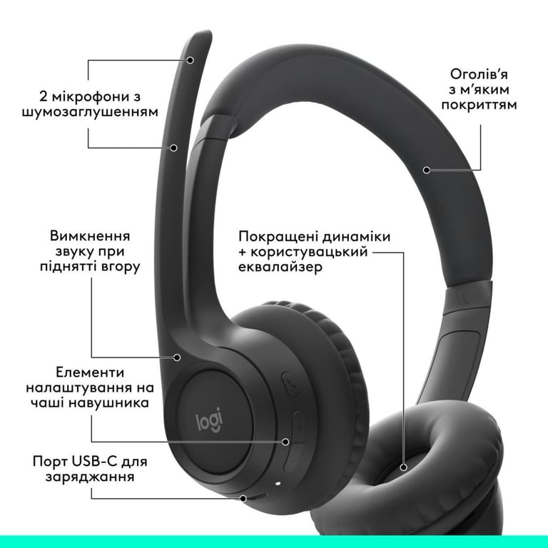 Навушники Logitech Zone 300 Bluetooth Graphite (981-001407) - фото 6