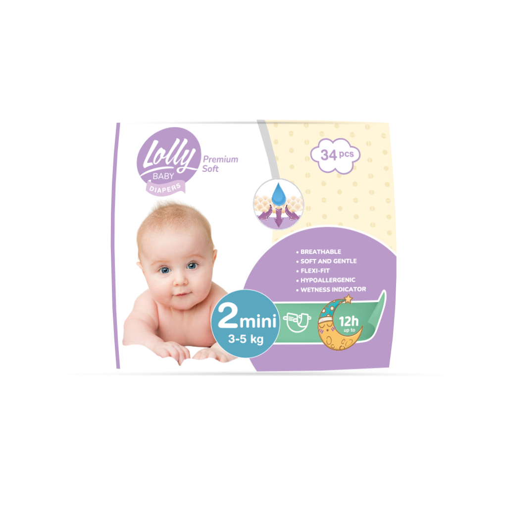 Підгузки Lolly Premium Soft Mini Розмір 2 (3-5 кг) 34 шт (4820174981143) - фото 1 Підгузки Lolly Premium Soft Mini Розмір 2 (3-5 кг) 34 шт (4820174981143) - фото 1