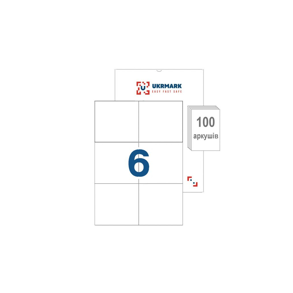 Етикетка самоклеюча UKRMARK A4-06-WT, 6 на листі, 99мм х 105 мм, 100 аркушів (900685) Етикетка самоклеюча UKRMARK A4-06-WT, 6 на листі, 99мм х 105 мм, 100 аркушів (900685)