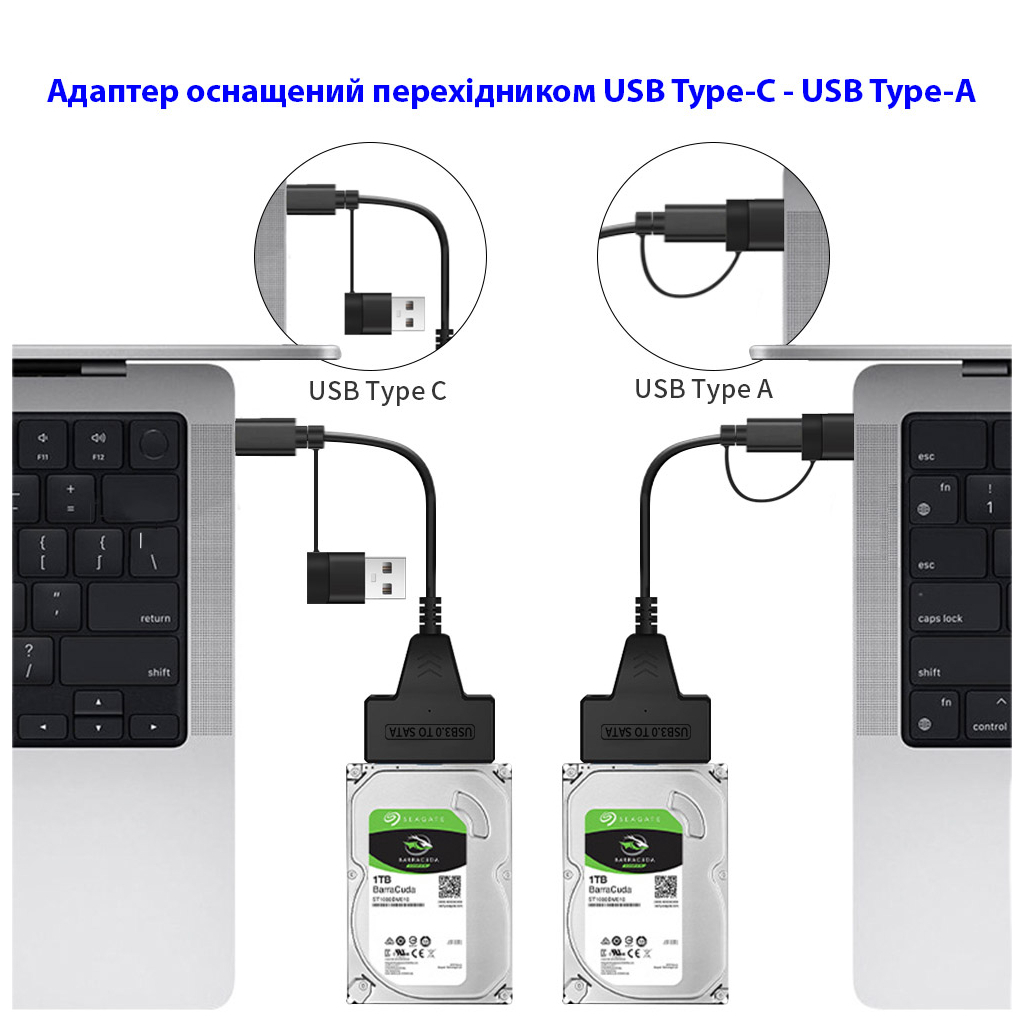 Адаптер USB3.0 Type-A/C HDD 2,5" SATA II/III / SSD Dynamode (DM-AD-SATA-U3) - фото 4 Адаптер USB3.0 Type-A/C HDD 2,5" SATA II/III / SSD Dynamode (DM-AD-SATA-U3) - фото 4