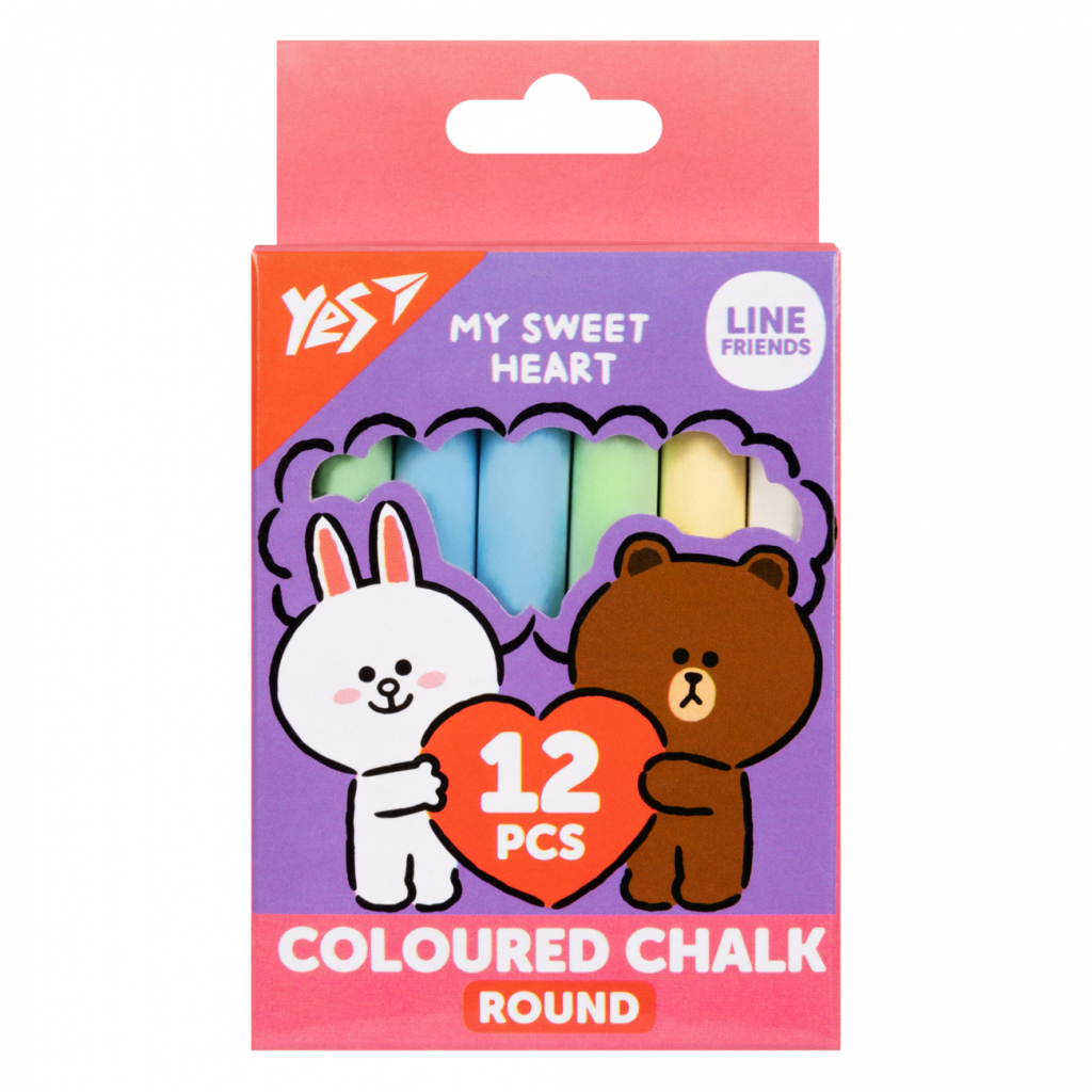 Крейда Yes кольорова Line Friends 12 шт кругла (400516) - фото 1 Крейда Yes кольорова Line Friends 12 шт кругла (400516) - фото 1