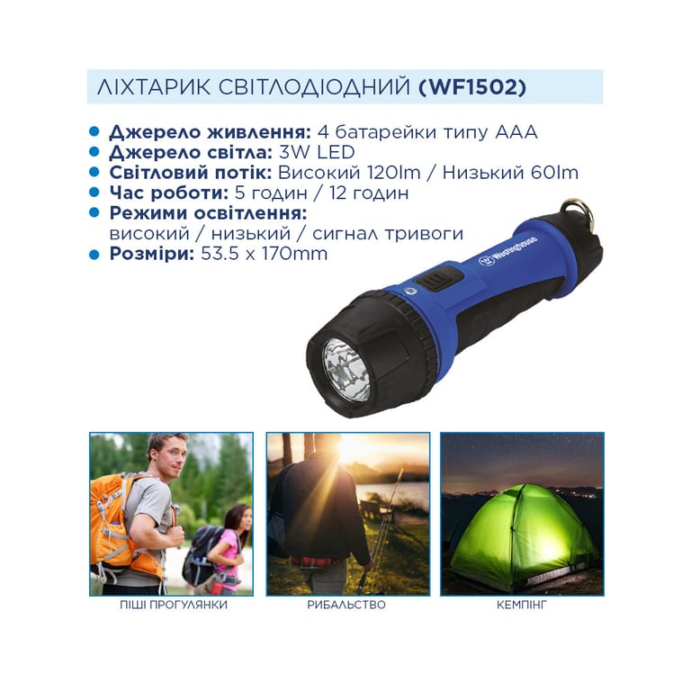 Ліхтар Westinghouse 3W LED WF1502 + 4 x AAA LR03 (WF1502-4LR03TB) - фото 4
