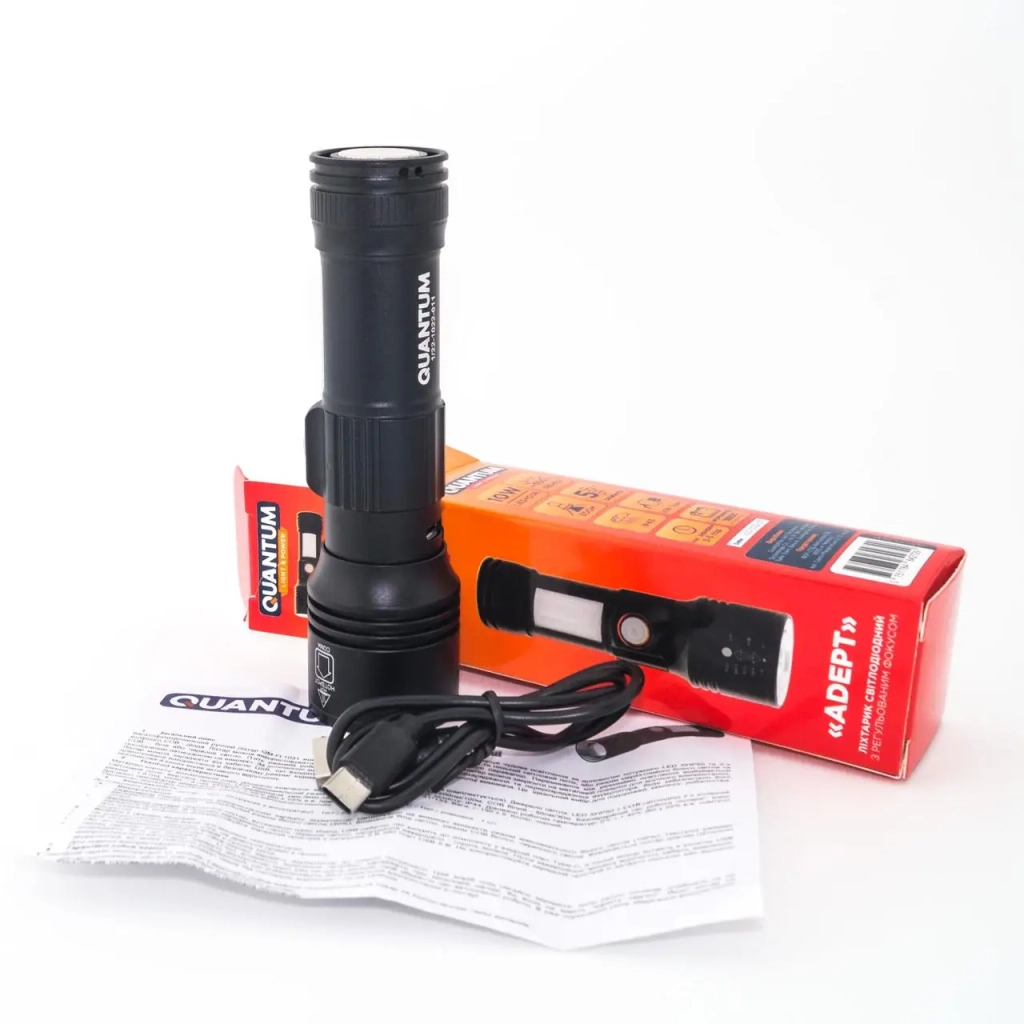 Ліхтар Quantum Adept 10W LED zoom +COB з USB+ Li-ion18650/2600mAh (QM-FL1031-18650/2600) - фото 9 Ліхтар Quantum Adept 10W LED zoom +COB з USB+ Li-ion18650/2600mAh (QM-FL1031-18650/2600) - фото 9