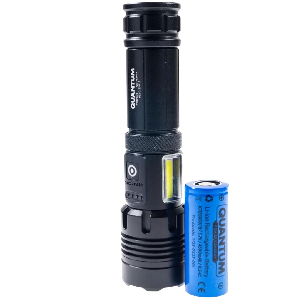 Ліхтар Quantum Perfect 5WLED zoom+3WCOB з функ Power Bank Li-ion26650/4500mAh (QM-FL1035-СB) - фото 7 Ліхтар Quantum Perfect 5WLED zoom+3WCOB з функ Power Bank Li-ion26650/4500mAh (QM-FL1035-СB) - фото 7