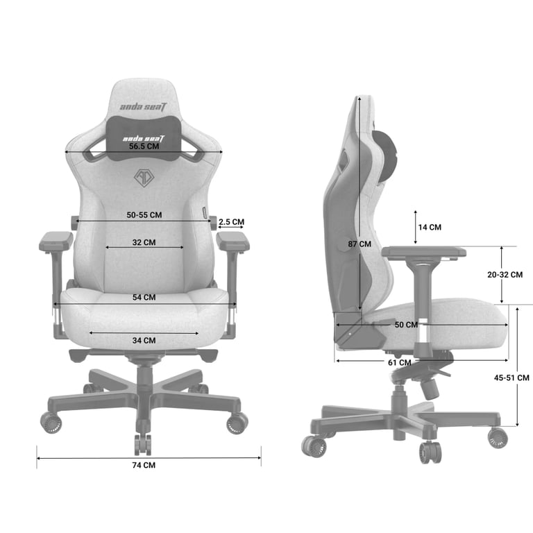 Крісло ігрове Anda Seat Kaiser 3 Fabric Size L Grey (AD12YDC-L-01-G-PV/F) - фото 4