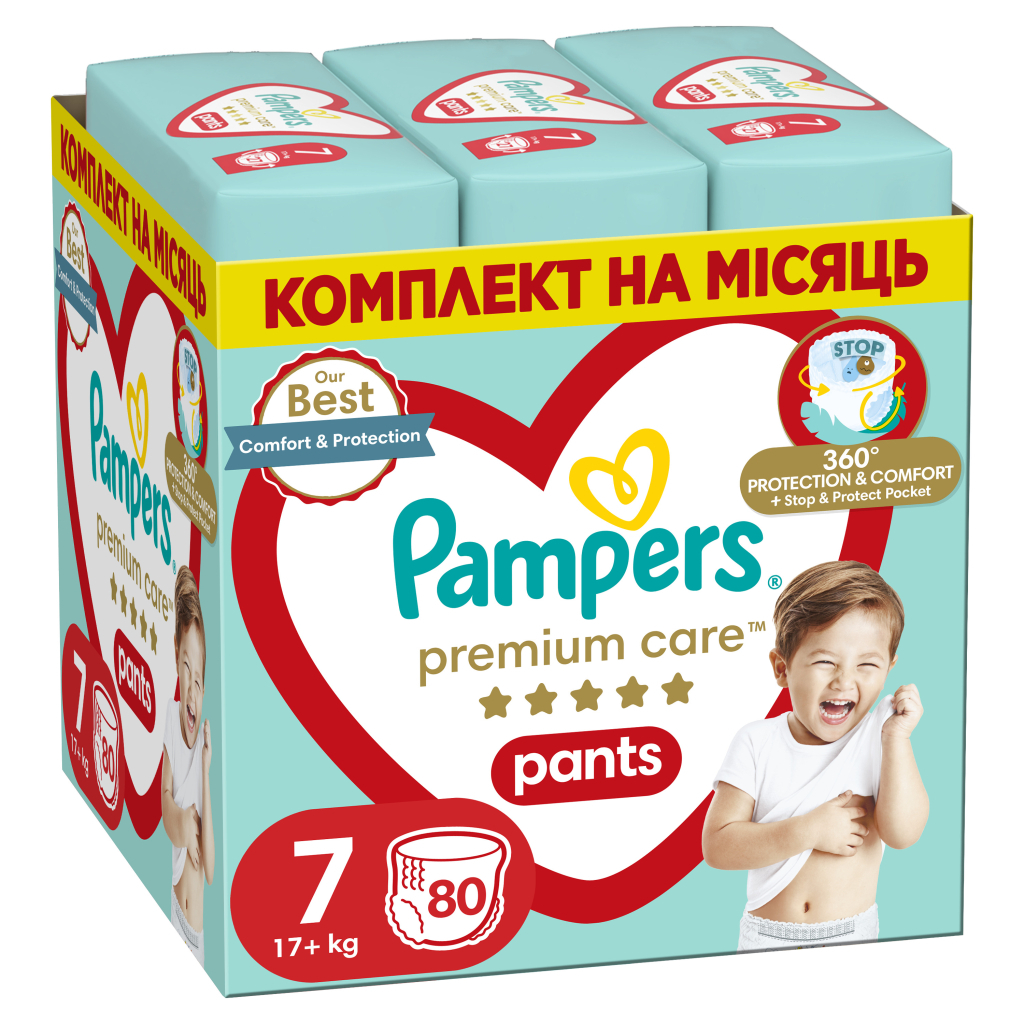 Підгузки Pampers Premium Care Pants Трусики Розмір 7 (17+ кг) 80 шт. (8700216338981) - фото 1 Підгузки Pampers Premium Care Pants Трусики Розмір 7 (17+ кг) 80 шт. (8700216338981) - фото 1