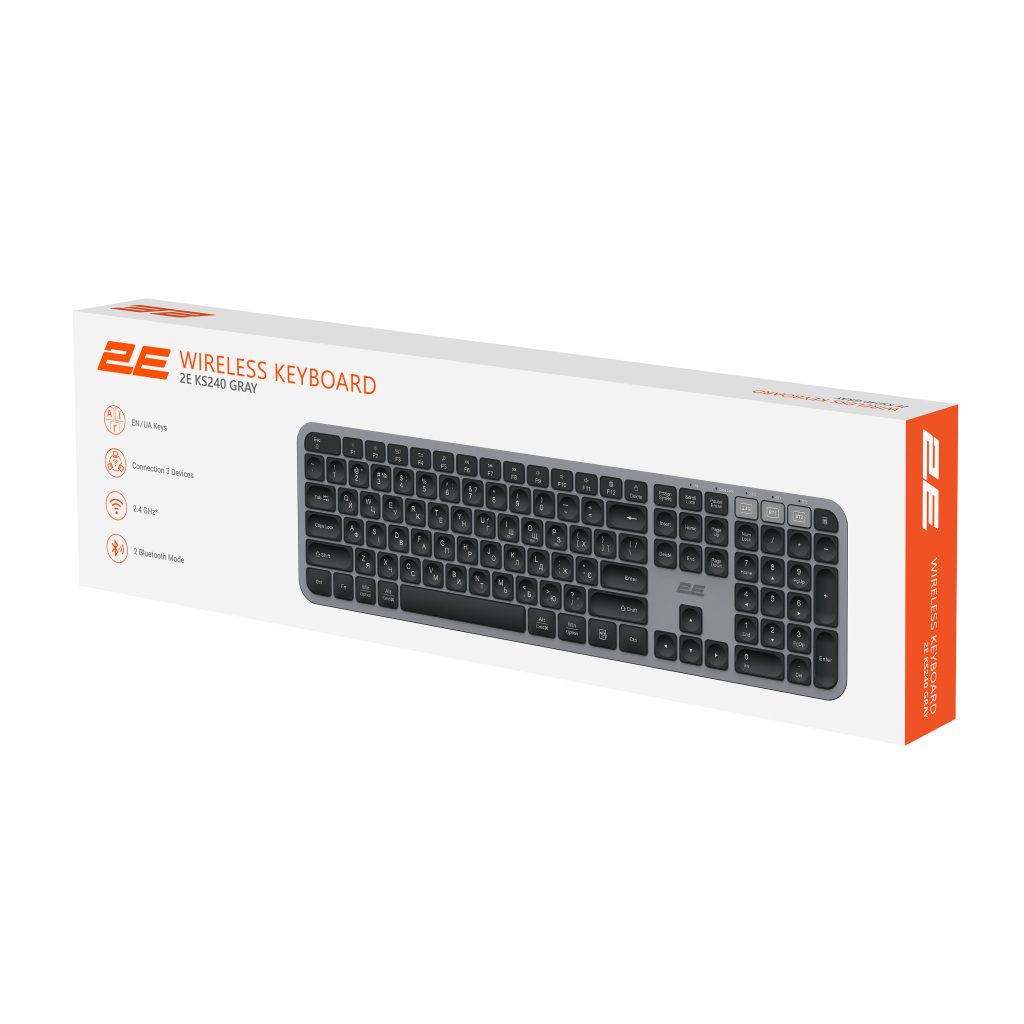 Клавіатура 2E KS240 Wireless USB/Bluetooth UA Grey (2E-KS240WG_UA) - фото 11 Клавіатура 2E KS240 Wireless USB/Bluetooth UA Grey (2E-KS240WG_UA) - фото 11