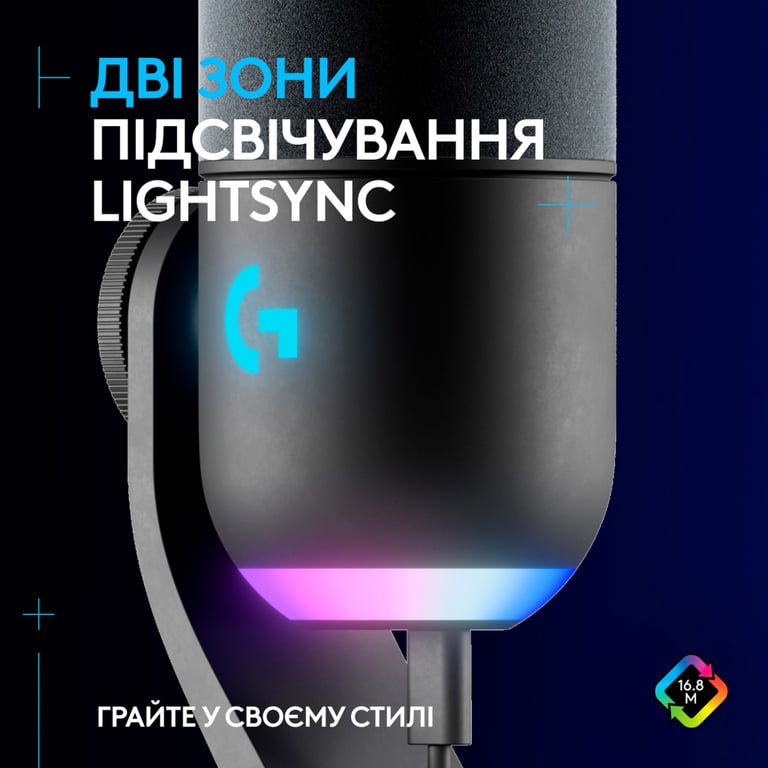 Мікрофон Logitech Yeti GX Dynamic RGB Gaming Mic with Lightsync Black (988-000569) - фото 9