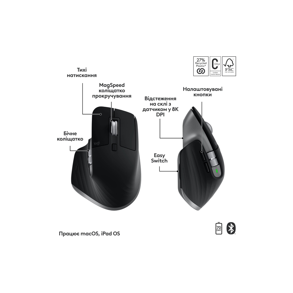 Комплект Logitech MX Keys S Combo для MAC Bluetooth/Wireles UA Space Grey (920-012845) - фото 3 Комплект Logitech MX Keys S Combo для MAC Bluetooth/Wireles UA Space Grey (920-012845) - фото 3